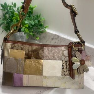 Coach Patchwork Shoulder Bag with Floral Charm
